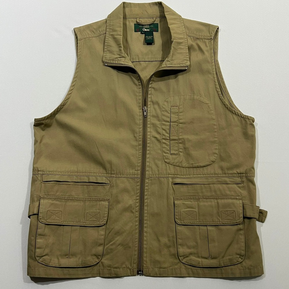 VTG Orvis Cargo Utility Vest Men Large Tan Cotton Fishing Safari Gorpcore Travel